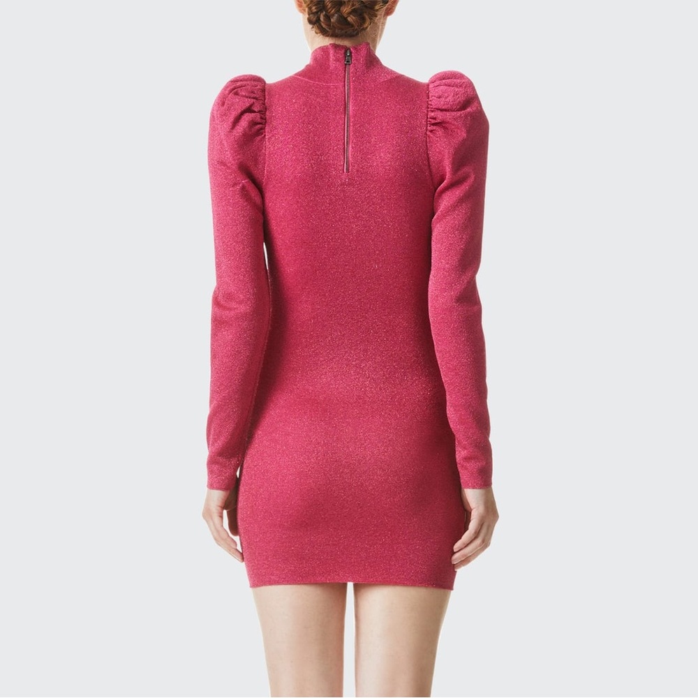 Alice + Olivia‎ Issa Turtleneck Puff-Sleeve Dress in hot pink metallic - Picture 3 of 10